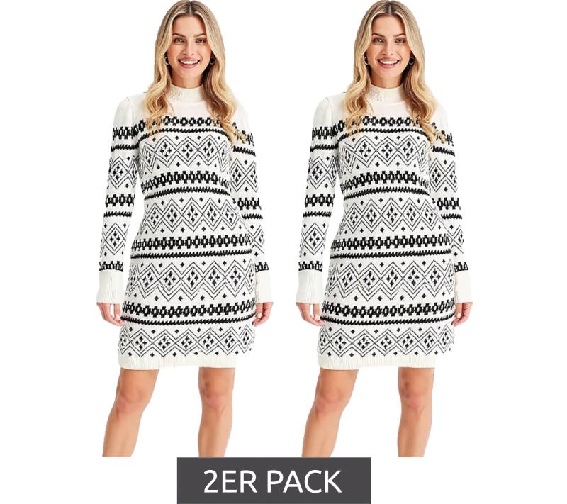 2er Sparpack Damen Fairisle-Strick-Minikleid mit Rollkragen Langarm-Kleid 946814 Weiß 2er Sparpack Damen Fairisle-Strick-Minikleid mit Rollkragen Langarm-Kleid 946814 Weiß von O46bpx