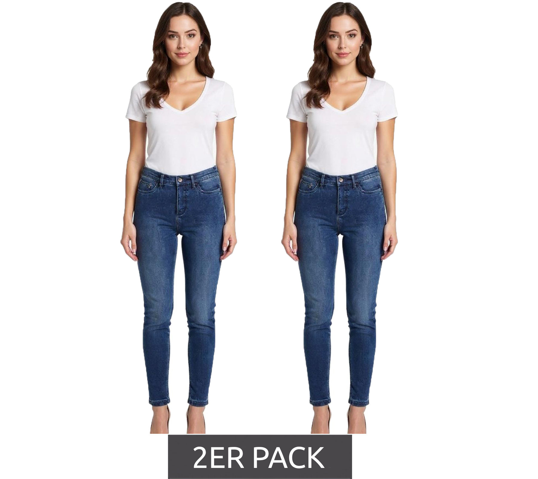 2er Sparpack Damen Jeans-Hose enganliegende Denim Jeans im 4-Pocket-Style mit Dehnbund 956723 Blau 2er Sparpack Damen Jeans-Hose enganliegende Denim Jeans im 4-Pocket-Style mit Dehnbund 956723 Blau von O46bpx