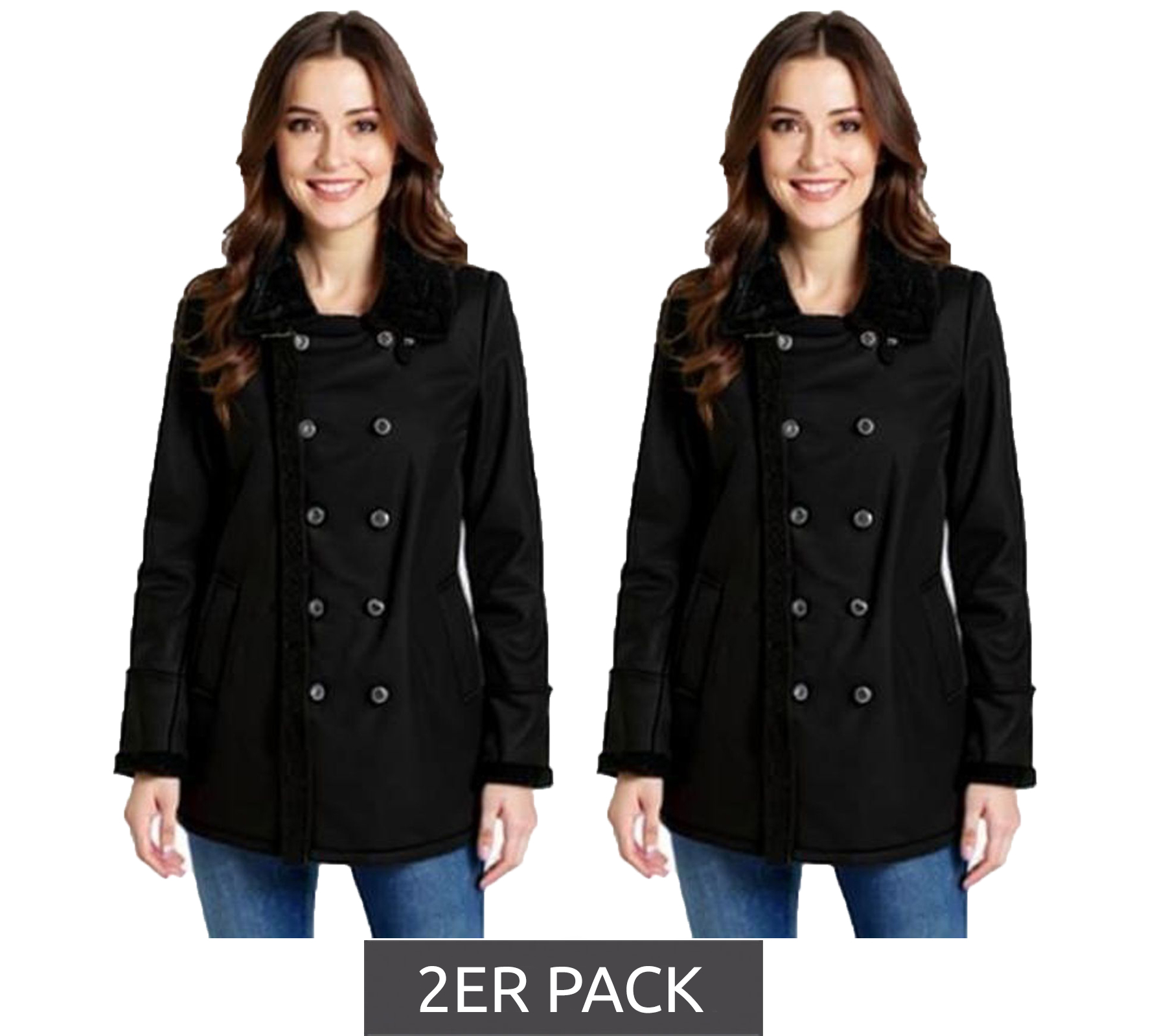 2er Sparpack Damen Mantel mit Teddyfell Kragen Kunstlammfell-Jacke Herbst-Parka 939077 Schwarz 2er Sparpack Damen Mantel mit Teddyfell Kragen Kunstlammfell-Jacke Herbst-Parka 939077 Schwarz von O46bpx
