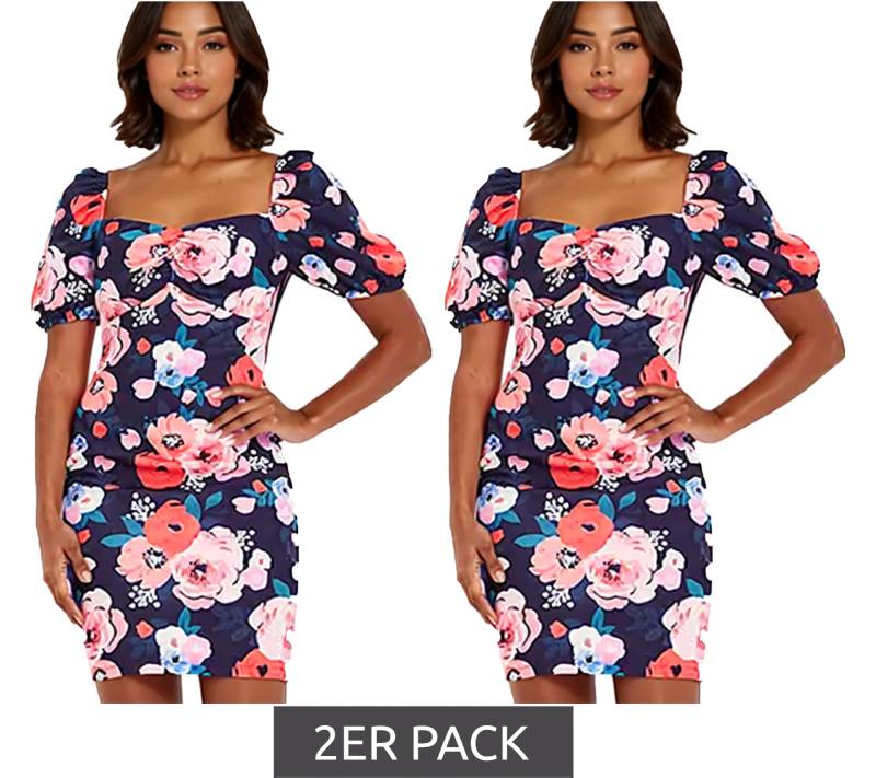 2er Sparpack Damen Sommer-Kleid mit floralem Allover-Print Mini-Kleid mit Puff-Ärmeln Freizeit-Kleid 931070 Blau/Bunt 2er Sparpack Damen Sommer-Kleid mit floralem Allover-Print Mini-Kleid mit Puff-Ärmeln Freizeit-Kleid 931070 Blau/Bunt von O46bpx