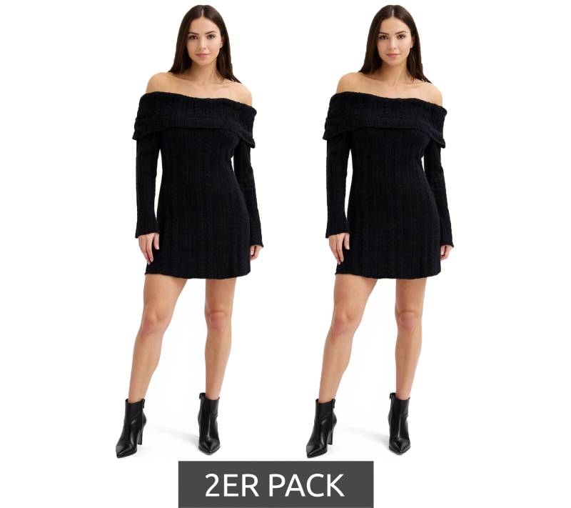 2er Sparpack Damen Strick-Kleid mit Bardot-Ausschnitt Mini-Kleid Schulterfrei 970506 Schwarz 2er Sparpack Damen Strick-Kleid mit Bardot-Ausschnitt Mini-Kleid Schulterfrei 970506 Schwarz von O46bpx