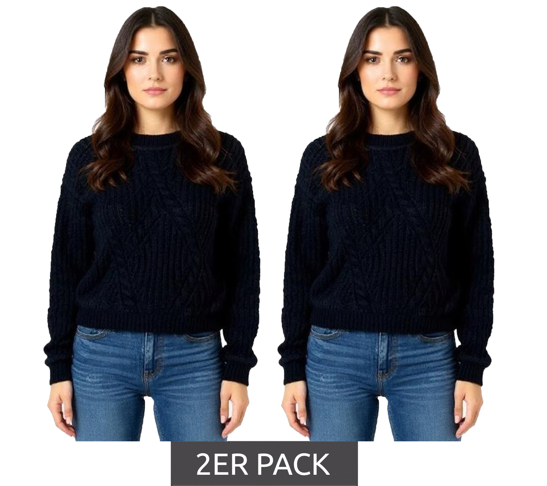 2er Sparpack Damen Strick-Pullover mit Rundhals-Ausschnitt Alltags-Pullover Sweater 926124 Schwarz 2er Sparpack Damen Strick-Pullover mit Rundhals-Ausschnitt Alltags-Pullover Sweater 926124 Schwarz von O46bpx