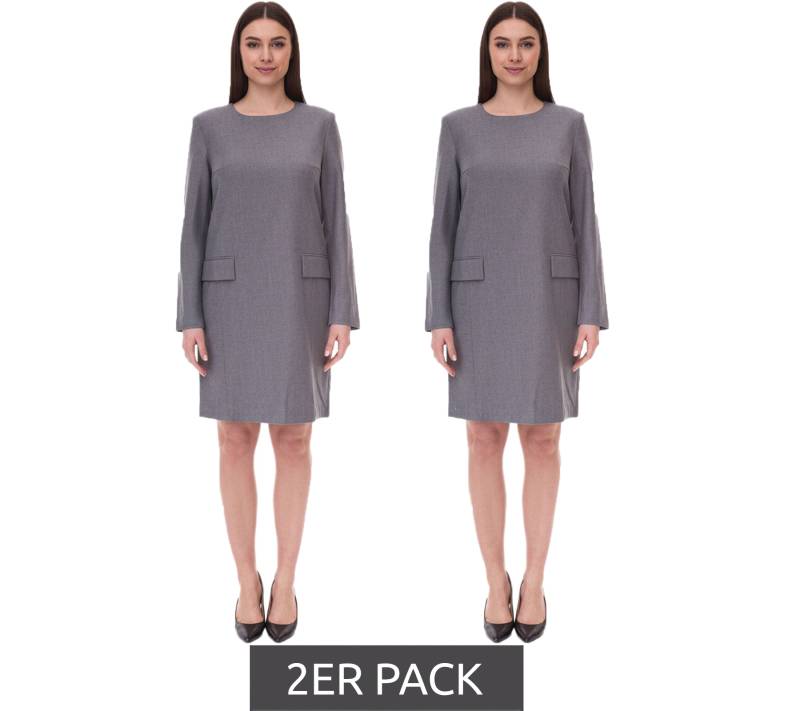 2er Sparpack Damen nachhaltiges Kleid mit Schulterpolstern Business-Kleid mit Wollanteil Mini-Kleid 956968 Grau von O46bpx