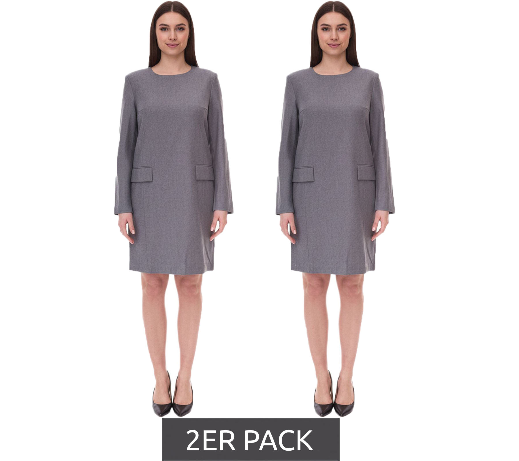 2er Sparpack Damen nachhaltiges Kleid mit Schulterpolstern Business-Kleid mit Wollanteil Mini-Kleid 956968 Grau von O46bpx