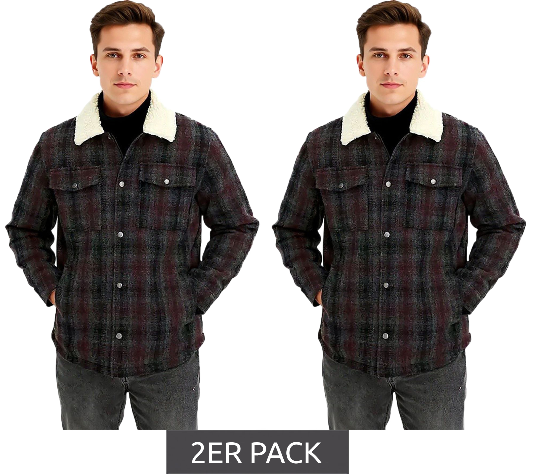 2er Sparpack Herren Hemd-Jacke Kunstfelljacke im Karo-Muster modisches Langarm-Hemd 957592 Schwarz/Grau/Rot 2er Sparpack Herren Hemd-Jacke Kunstfelljacke im Karo-Muster modisches Langarm-Hemd 957592 Schwarz/Grau/Rot von O46bpx