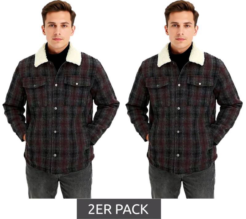 2er Sparpack Herren Hemd-Jacke Kunstfelljacke im Karo-Muster modisches Langarm-Hemd 957592 Schwarz/Grau/Rot 2er Sparpack Herren Hemd-Jacke Kunstfelljacke im Karo-Muster modisches Langarm-Hemd 957592 Schwarz/Grau/Rot von O46bpx