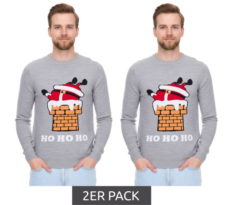 2er Sparpack Herren Strick-Pullover Ugly Christmas Sweater mit weihnachtlichem Muster Weihnachts-Pullover Freizeit-Sweater 979440 Grau von O46BPX