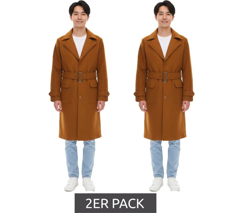 2er Sparpack Mantel für Herren mit Woll-Anteil Herbst-Jacke mit Gürtel Langarm mit Knöpfen Winter-Jacke 936768 Braun von O46BPX