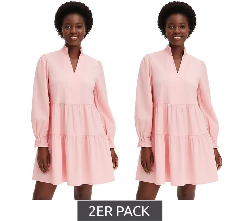 2er Sparpack ausgestelltes Volantskleid mit gesmokten Ausschnitt und Ärmelsaum Mini-Kleid Baumwoll-Kleid 956565 Rosa von O46bpx