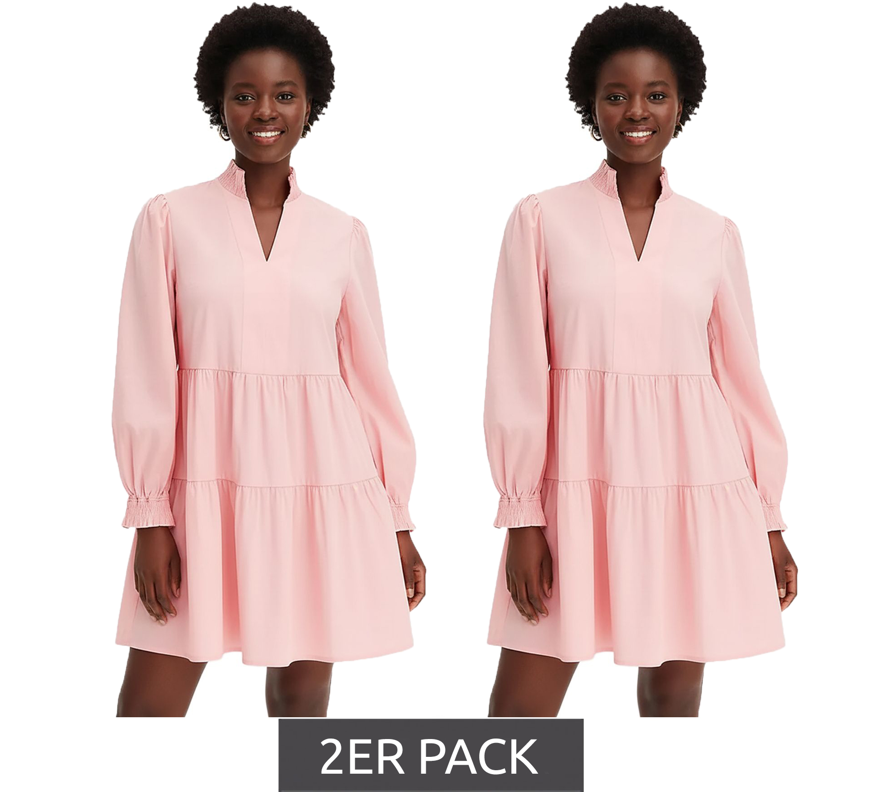 2er Sparpack ausgestelltes Volantskleid mit gesmokten Ausschnitt und Ärmelsaum Mini-Kleid Baumwoll-Kleid 956565 Rosa von O46bpx