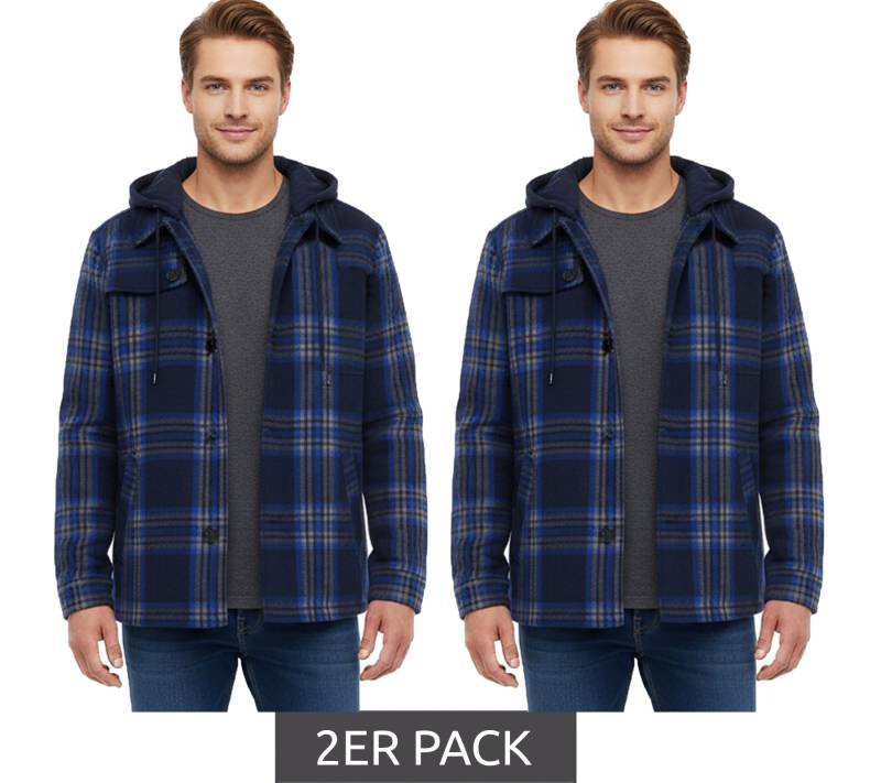 2er Sparpack karierte Übergangs-Jacke für Herren mit Baumwollanteil Sweat-Jacke mit abnehmbarer Kapuze und Karomuster 913708 Blau 2er Sparpack karierte Übergangs-Jacke für Herren mit Baumwollanteil Sweat-Jacke mit abnehmbarer Kapuze und Karomuster 913708 Blau von O46bpx