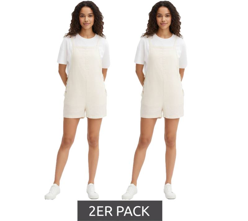 2er Sparpack kurzer Damen Jumpsuit mit Schnürungen aus luftigem Leinen-Mix Sommer-Anzug 959903 Beige von O46bpx