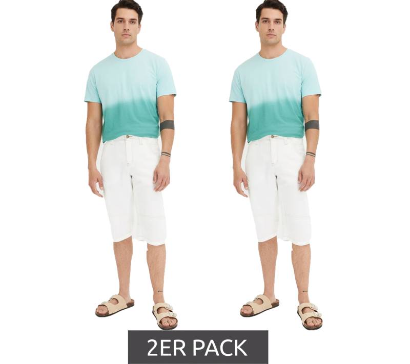 2er Sparpack modische Herren Denim-Bermudashorts mit Ziernähten Baumwoll-Hose 928796 Weiß von O46bpx