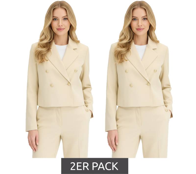 2er Sparpack stillvoller Kurzblazer für Damen mit Schmuckknöpfen Ausgeh-Blazer Business-Blazer 950017 Beige von O46BPX