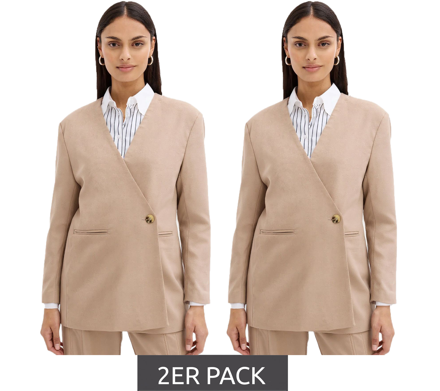 2er Sparpack stylischer Damen Ausgeh-Blazer Herbst-Blazer Business-Blazer Baumwoll-Blazer 945078 Beige von O46bpx