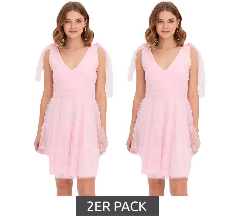 2er Sparpack stylisches Mini-Kleid aus zartem Tüll mit Schleifen-Details Netz-Kleid 915092 Rosa von O46bpx