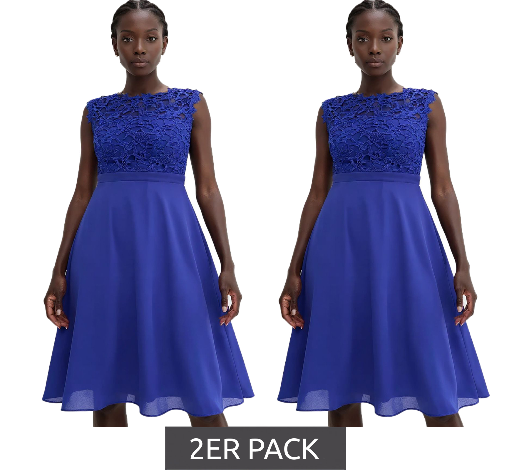2er Sparpack verträumtes Damen Abend-Kleid mit schöner Spitze und Häkelbesatz Mini-Kleid 931026 Blau von O46bpx