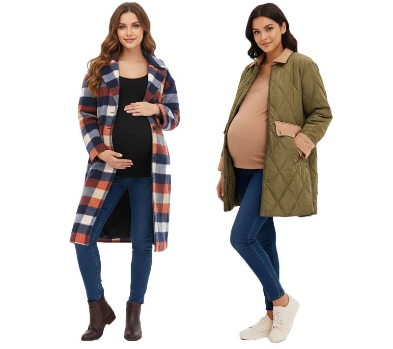 2in1 Mantel Damen Mantel Umstandsmode Schwangerschafts-Jacke Übergangs-Jacke Blau/Rot/Beige kariert oder 936631 Grün von O46bpx