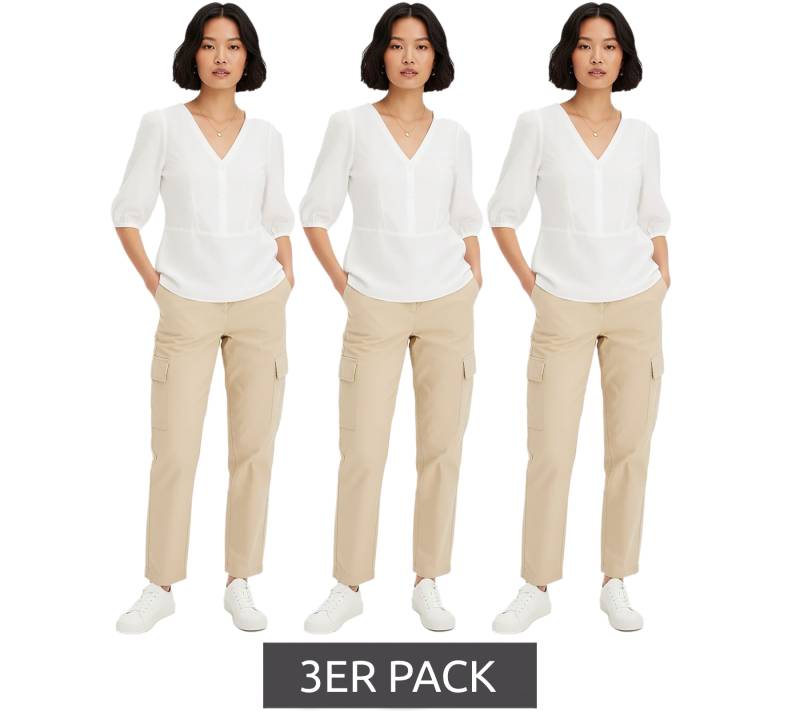3er Pack Damen Bluse aus feinem Viskose-Mix Sommer-Shirt 3/4 Arm Sparpack 696075 Weiß von O46bpx