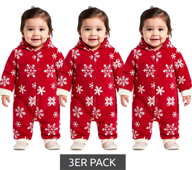 3er Sparpack Jumpsuit Kleinkinder Overall Fleece-Anzug mit Kapuze Schneeflocken-Design mit Reißverschluss Baby-Anzug 954927 Rot/Weiß 3er Sparpack Jumpsuit Kleinkinder Overall Fleece-Anzug mit Kapuze Schneeflocken-Design mit Reißverschluss Baby-Anzug 954927 Rot/Weiß von O46bpx