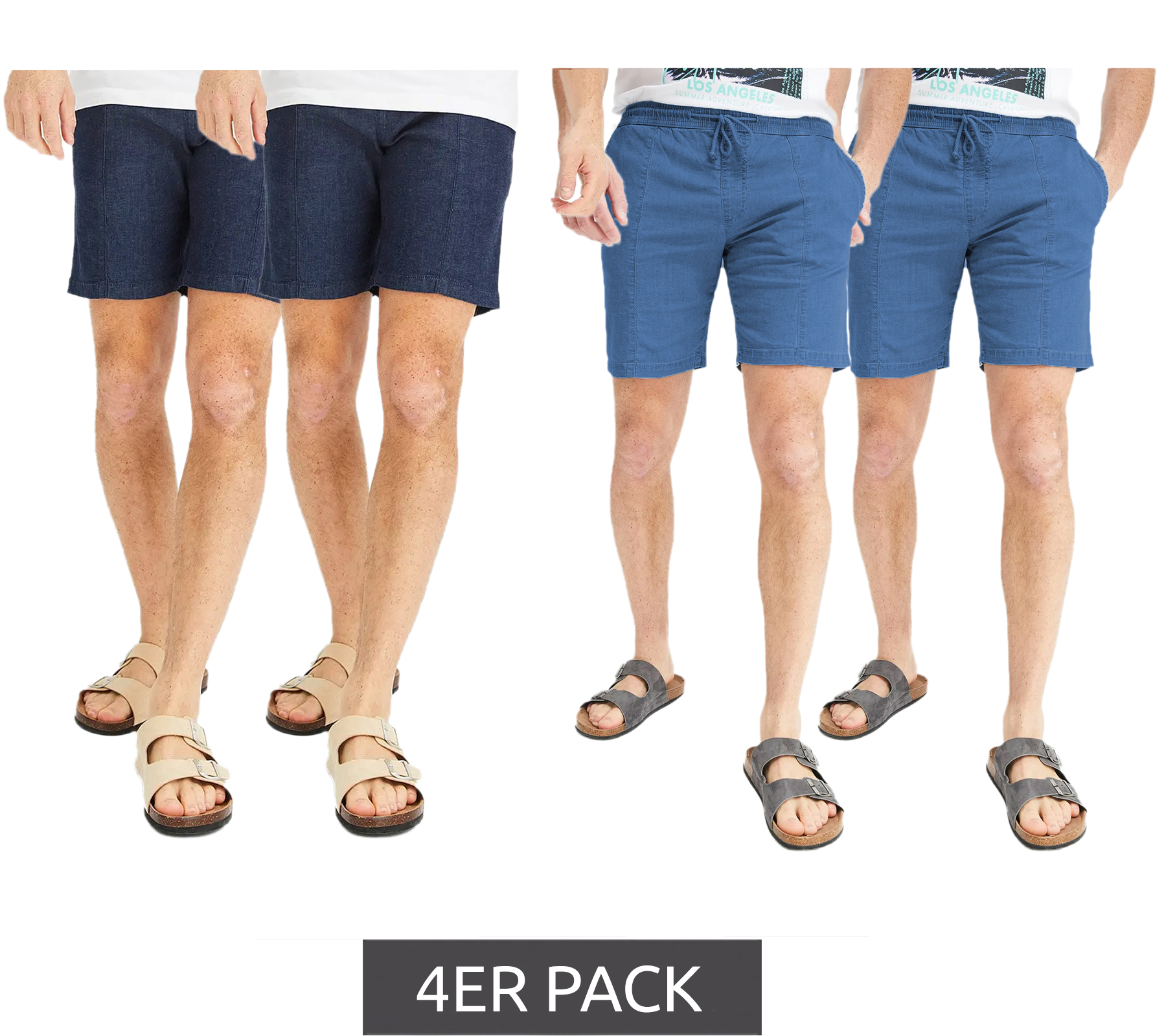 4er Pack Herren Jeans-Shorts Denim-Hosen Baumwoll-Hose kurze Hose Sommer-Hose Spar-Pack 922711 Blau/Dunkelblau von O46bpx