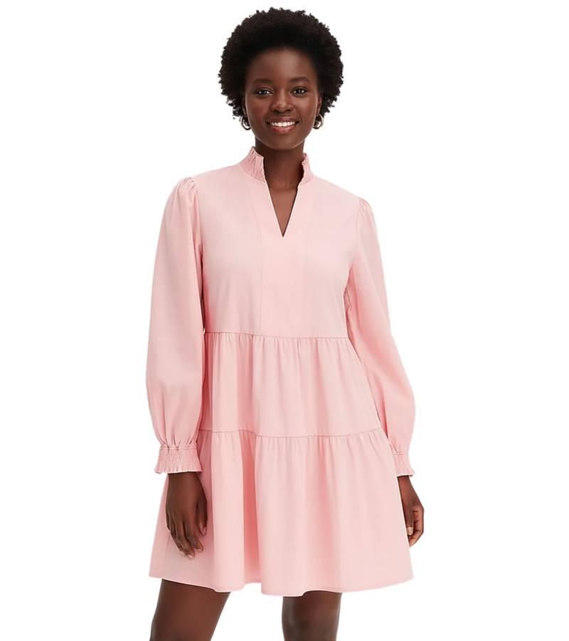 Ausgestelltes Volantskleid mit gesmokten Ausschnitt und Ärmelsaum Mini-Kleid Baumwoll-Kleid 956565 Rosa von O46bpx