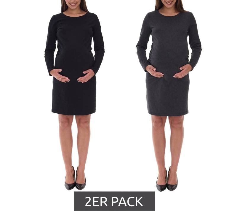 Damen Basic 2er-Pack Umstandsmoden-Kleid Frühlings-Kleid Pullover-Kleid Schwangerschafts-Kleid Mini-Kleid Umstandsmode 936292 Grau/Schwarz von O46bpx