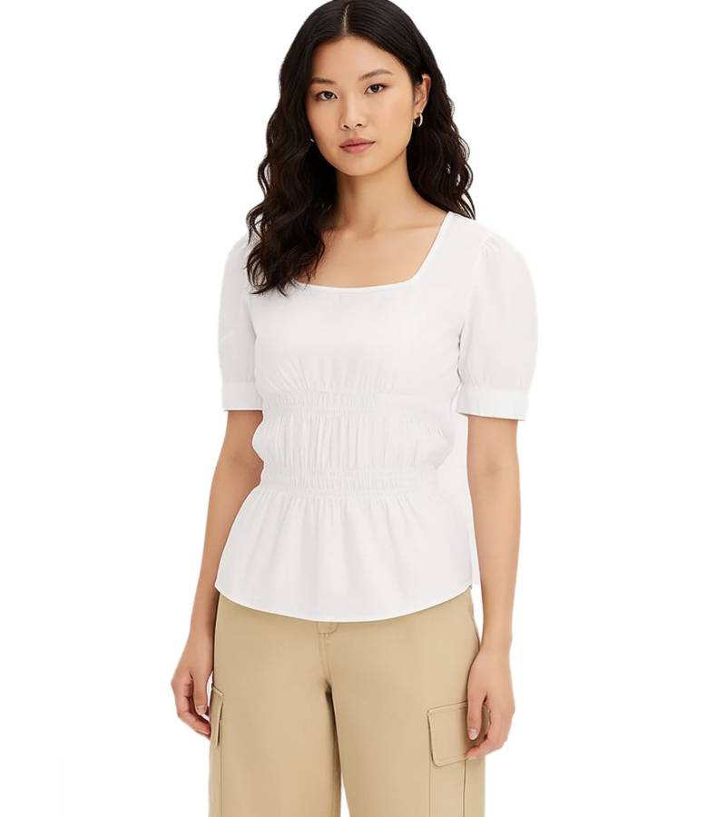 Damen Bluse mit Puffärmeln Baumwoll-Bluse Sommer-Top Kurzarm-Shirt 961520 Weiß Damen Bluse mit Puffärmeln Baumwoll-Bluse Sommer-Top Kurzarm-Shirt 961520 Weiß von O46bpx