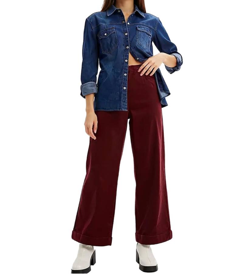 Damen Cord-Jeans aus Baumwolle weit geschnittene Herbst-Hose Größe Größen 966140 Weinrot von O46bpx