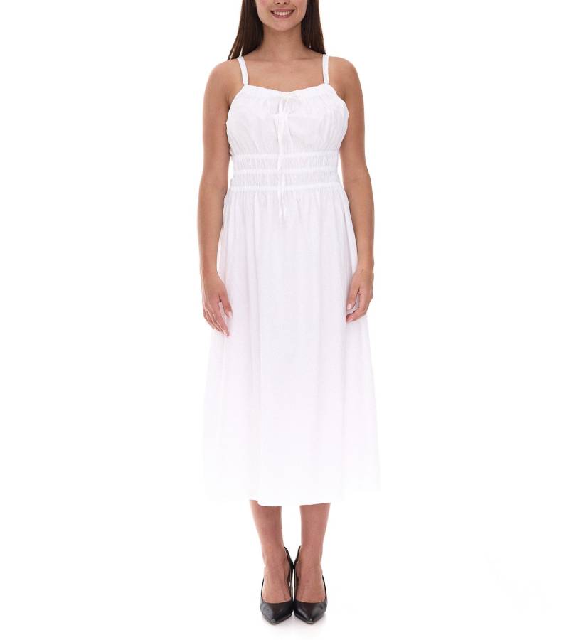 Damen Sommer-Kleid mit kleinem Schleifen-Detail Strand-Kleid aus Baumwolle Midi-Kleid ohne Ärmel 915362 Weiß von O46bpx