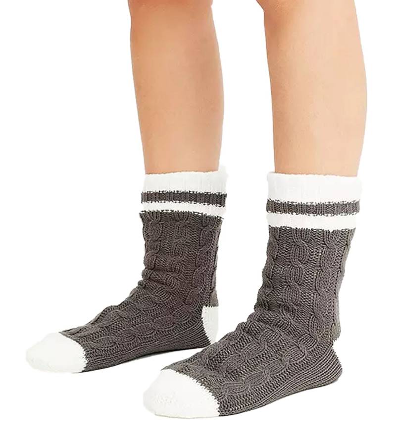 Damen Hausschuhsocken warme Winter-Strümpfe Freizeit-Strümpfe Slipper-Socken gestrickte Kuschel-Socken 927387 Grau/Weiß von O46bpx