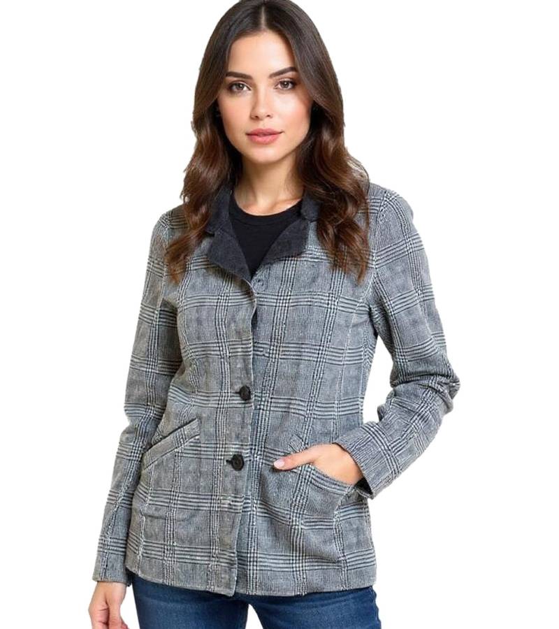 Damen Kurz-Mantel nachhaltiger Herbst-Mantel karierte Herbst-Jacke 922470 Dunkelgrau von O46bpx