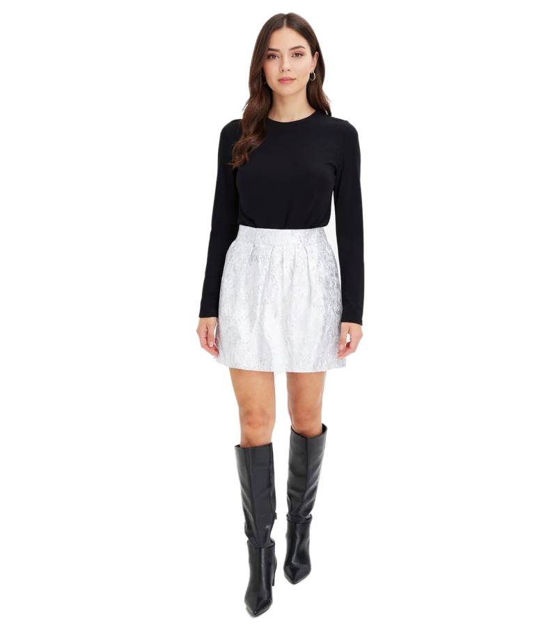 Damen Mini-Rock ausgestellter Jacquard-Rock mit Taschen Große Größen 978672 Silber von O46bpx