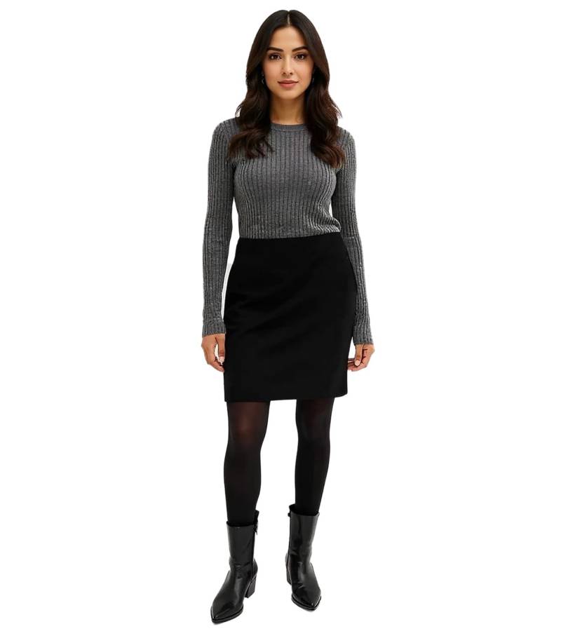 Damen Mini-Rock warmer Woll-Rock mit Fischgrätmuster Große Größen 956298 Schwarz von O46bpx