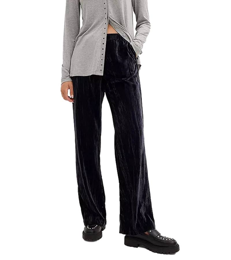 Damen Samt-Hose nachhaltige Stoff-Hose knöchellange Freizeit-Hose 931114 Schwarz von O46bpx