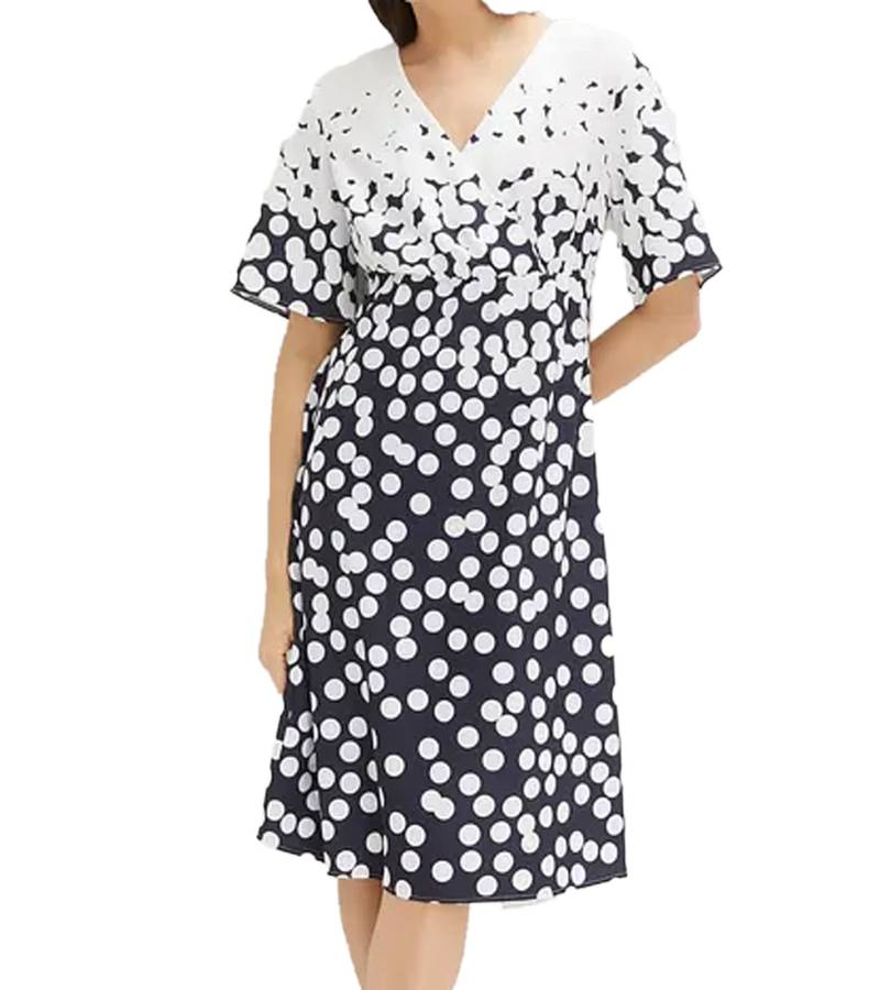 Damen Sommer-Kleid mit Allover Polka-Dots leicht ausgestelltes Mini-Kleid 942863 Weiß/Blau von O46bpx