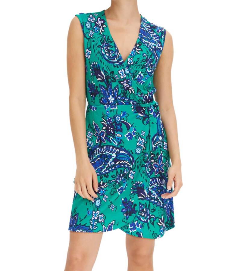 Damen Sommer-Kleid mit floralem Allover-Print Mini-Kleid Freizeit-Kleid Urlaubs-Kleid 978851 Grün/Blau von O46bpx