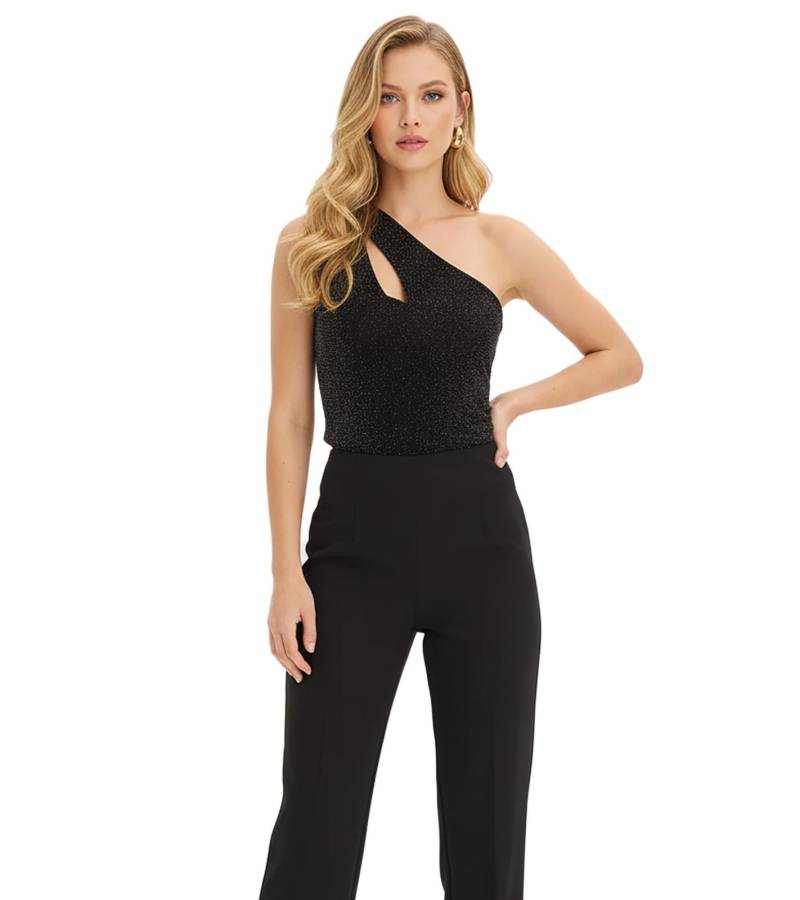 elegantes Damen One-Shoulder Glitzer-Top mit Cut-Out-Detail Urlaubs-Kleidung 903349 Schwarz/Gold von O46bpx