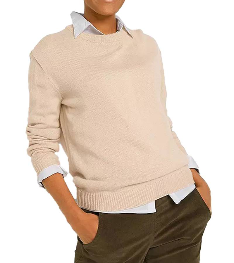 Damen Strick-Pullover mit Rundhals-Ausschnitt Alltags-Pullover Sweater 909761 Beige von O46bpx