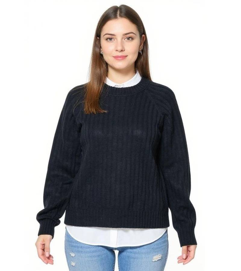 Damen Strick-Pullover mit Rundhals-Ausschnitt Alltags-Pullover Sweater 957804 Schwarz von O46bpx