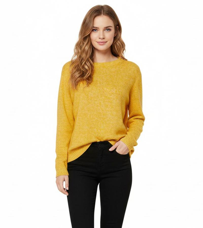 Damen Strick-Pullover mit Rundhals-Ausschnitt Langarm-Shirt 906742 Gelb/Weiß von O46bpx