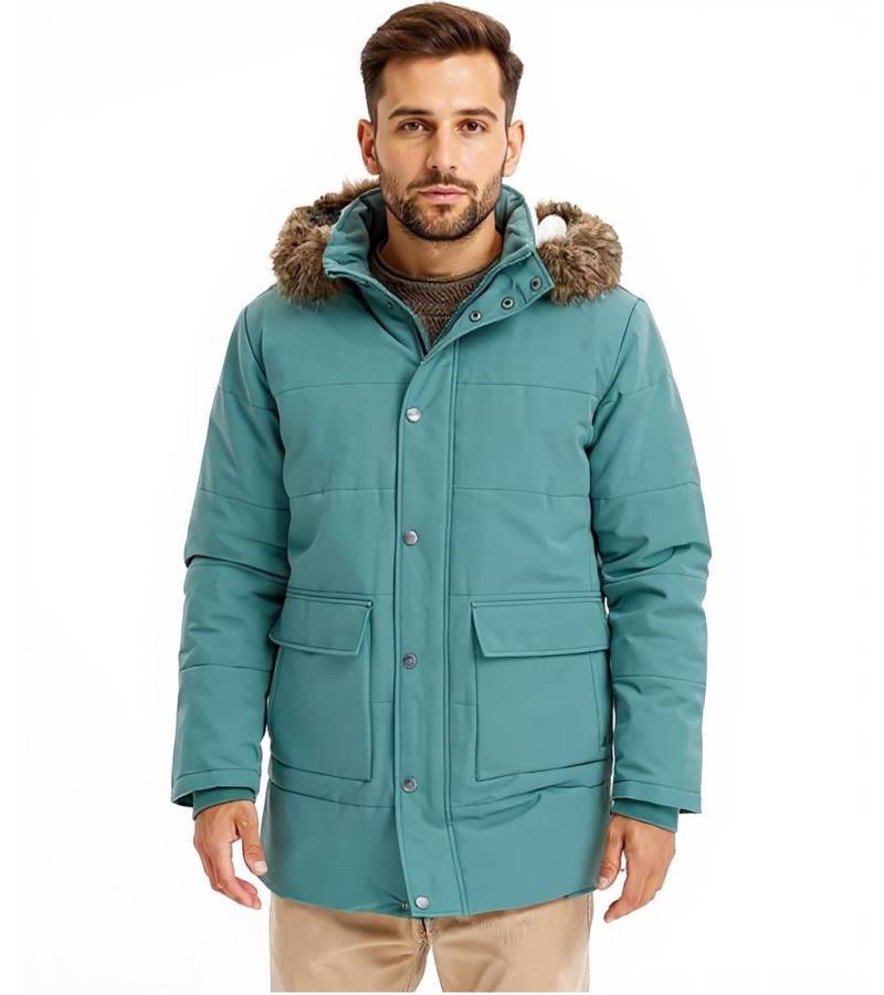 Herren Funktionsjacke mit Fellkapuze nachhaltiger gesteppter Parka Outdoor-Jacke mit abnehmbarer Kapuze 948068 Graugrün von O46bpx