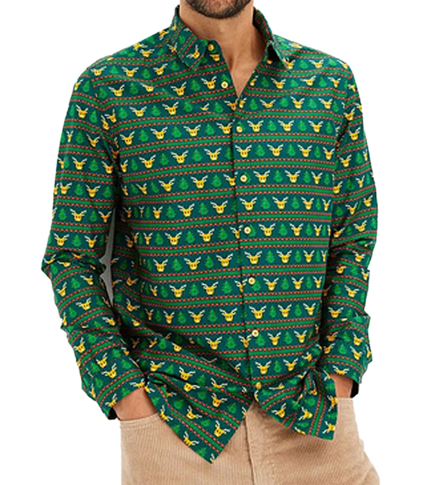Herren Langarm-Hemd mit weihnachtlichem Motiv Baumwoll-Hemd 961600 Grün Herren Langarm-Hemd mit weihnachtlichem Motiv Baumwoll-Hemd 961600 Grün von O46bpx
