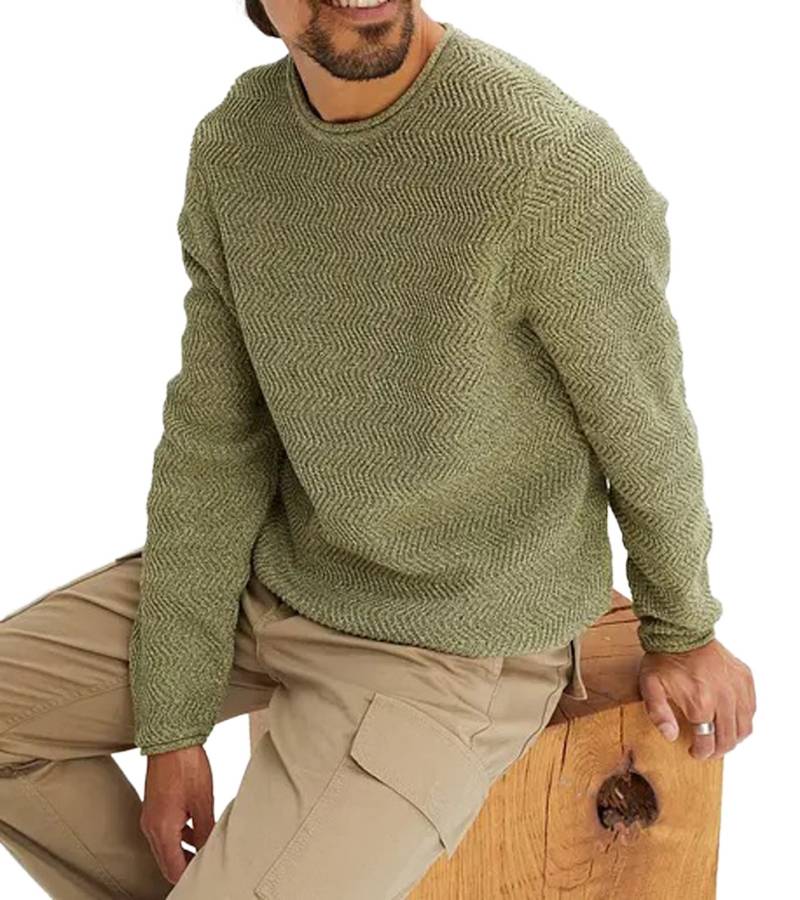 Herren Strick-Pullover mit Struktur-Muster nachhaltiger Rundhals-Sweater meliert Große Größen 978714 Oliv-Grün von O46bpx