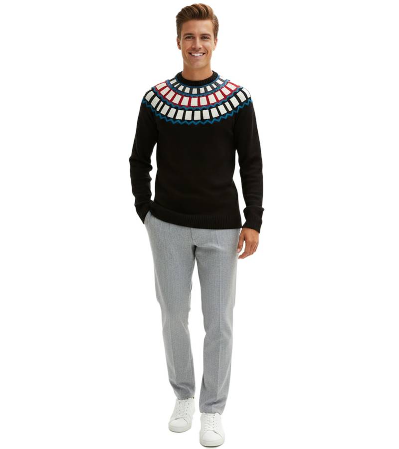 Herren Strick-Pullover mit geometrischen Muster Freizeit-Sweater 915843 Schwarz von O46bpx