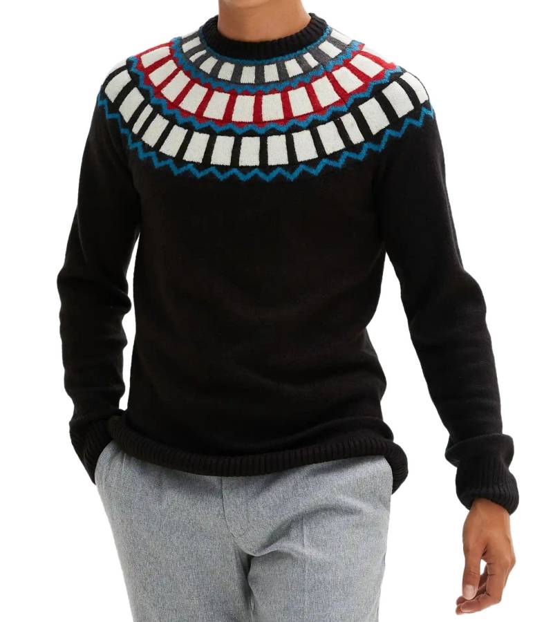Herren Strick-Pullover mit geometrischen Muster Freizeit-Sweater 915843 Schwarz von O46bpx