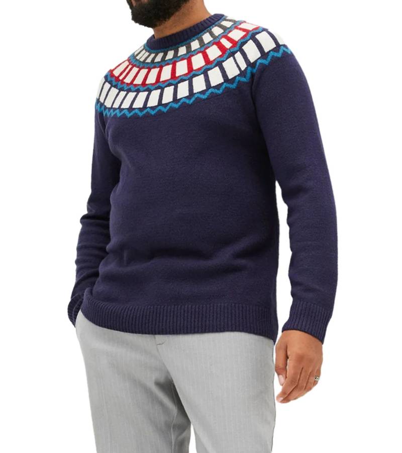 Herren Strick-Pullover mit geometrischen Muster Freizeit-Sweater 920675 Blau von O46bpx