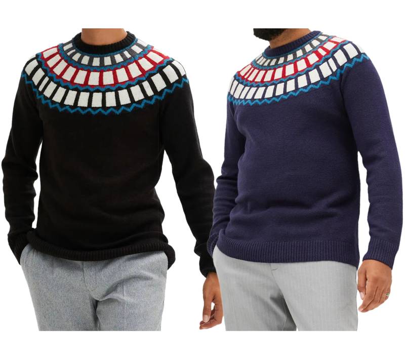 Herren Strick-Pullover mit geometrischen Muster Freizeit-Sweater in Schwarz oder Blau von O46bpx