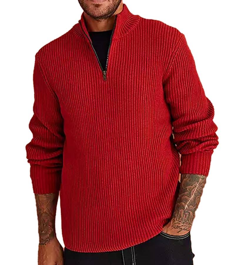 Herren Strick-Troyer klassischer Strick-Pulli mit Reißverschluss Langarm-Pullover Große Größen 978933 Rostrot von O46bpx