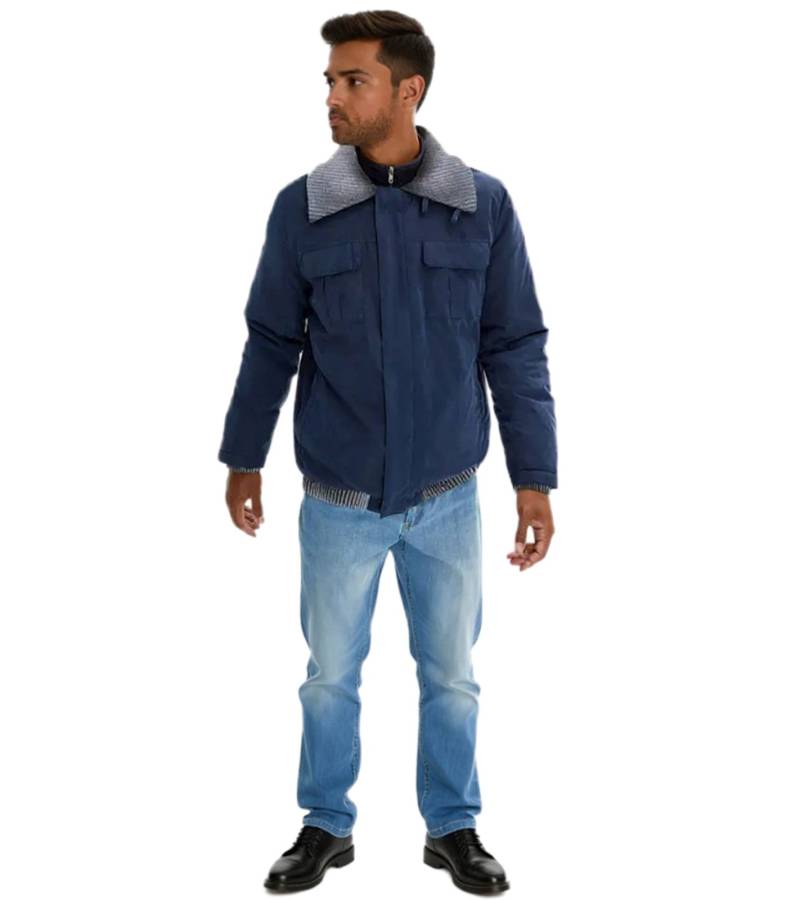 Herren Übergangs-Jacke mir gerippten Details schlichte Alltags-Jacke 904745 Blau/Grau von O46bpx